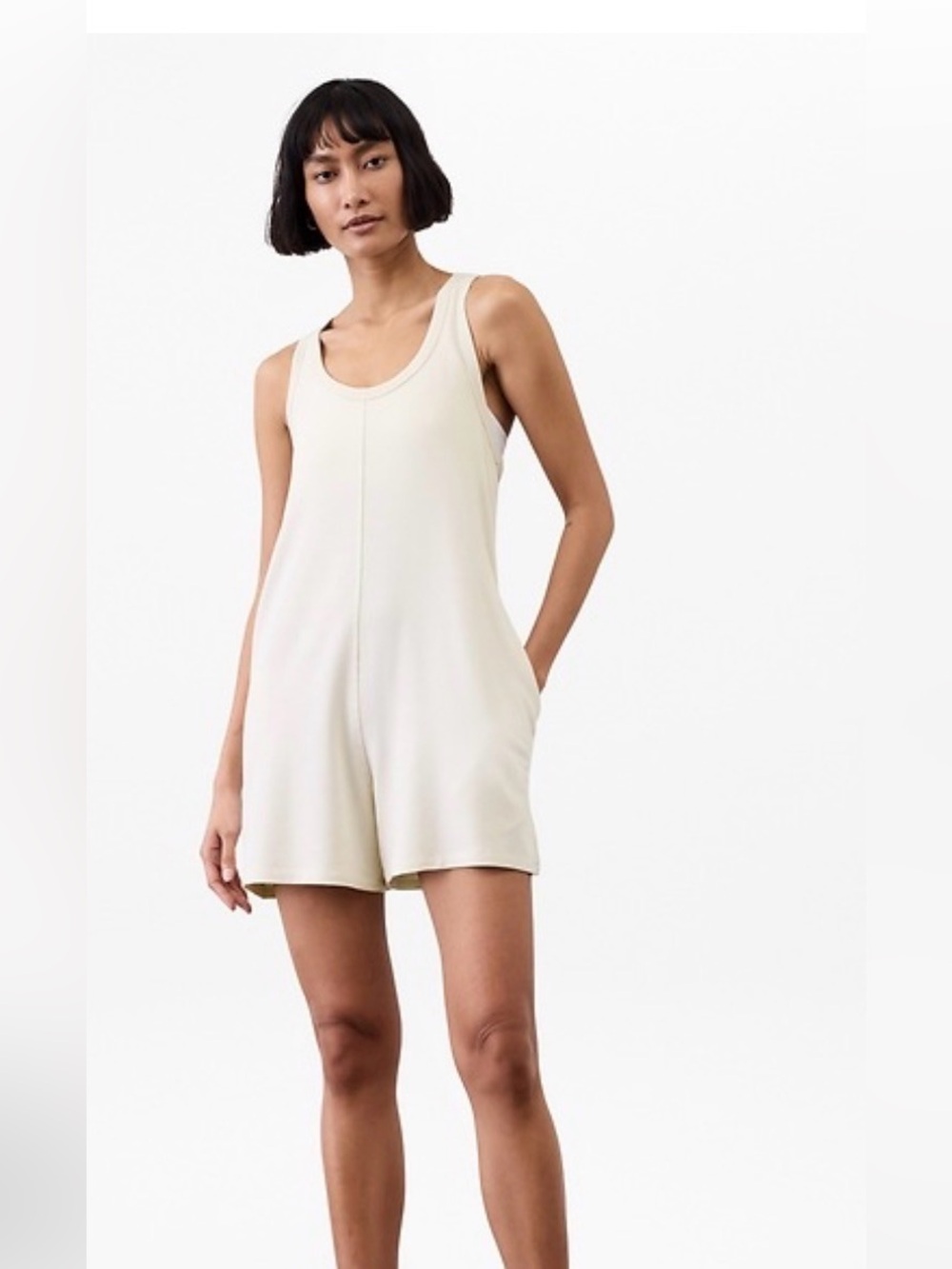 Athleta Hit Pause Romper in Oatmeal Meduim Tall